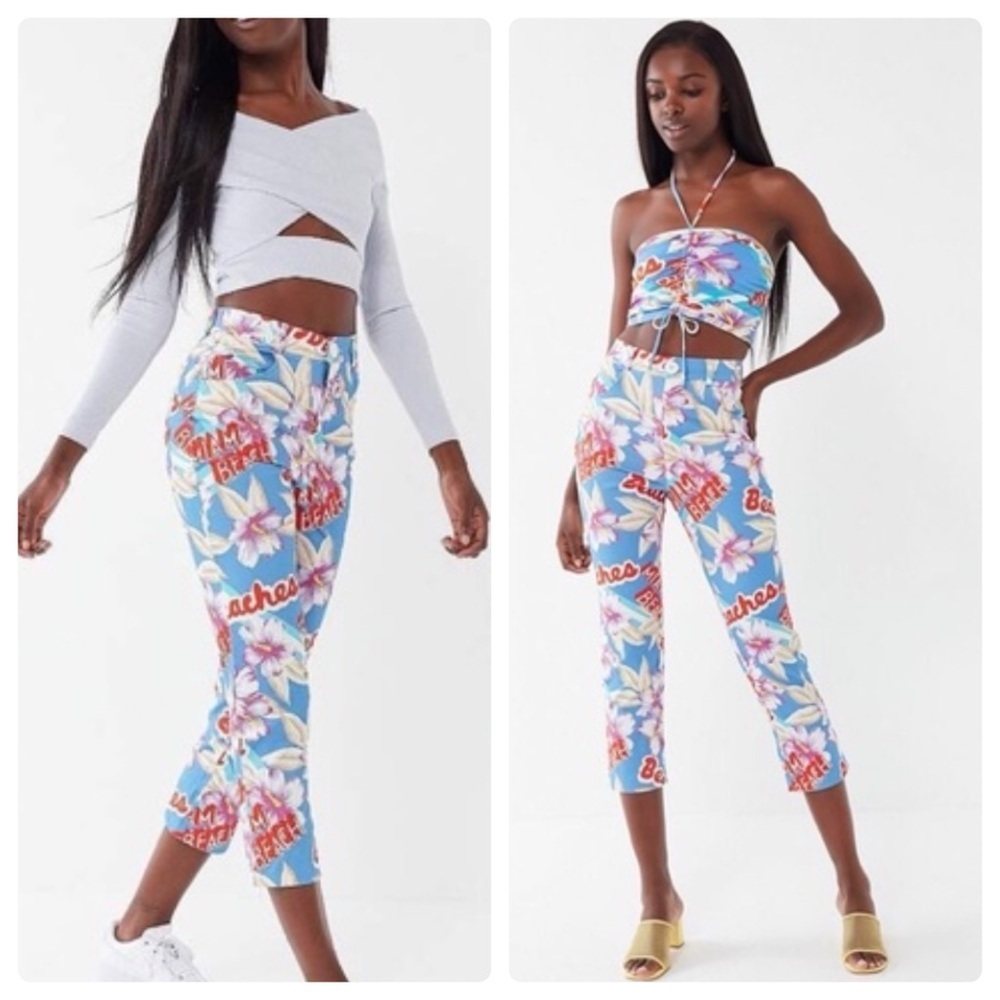 Urban Outfitters | Miami Beach Tropical Print High-Rise Trina Cropped Pant | 27